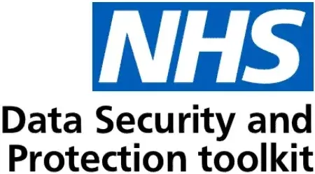 Logo of NHS with the text "Data Security and Protection toolkit," emphasizing resources for data security and protection practices within the National Health Service.