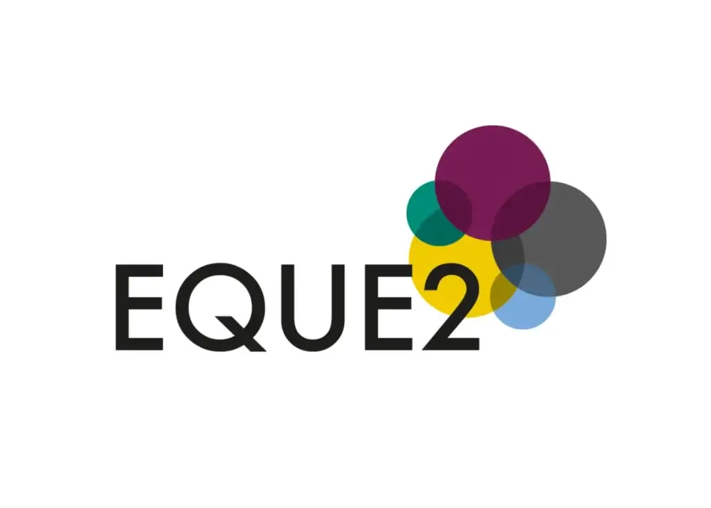 EQUE2 logo featuring overlapping colorful circles